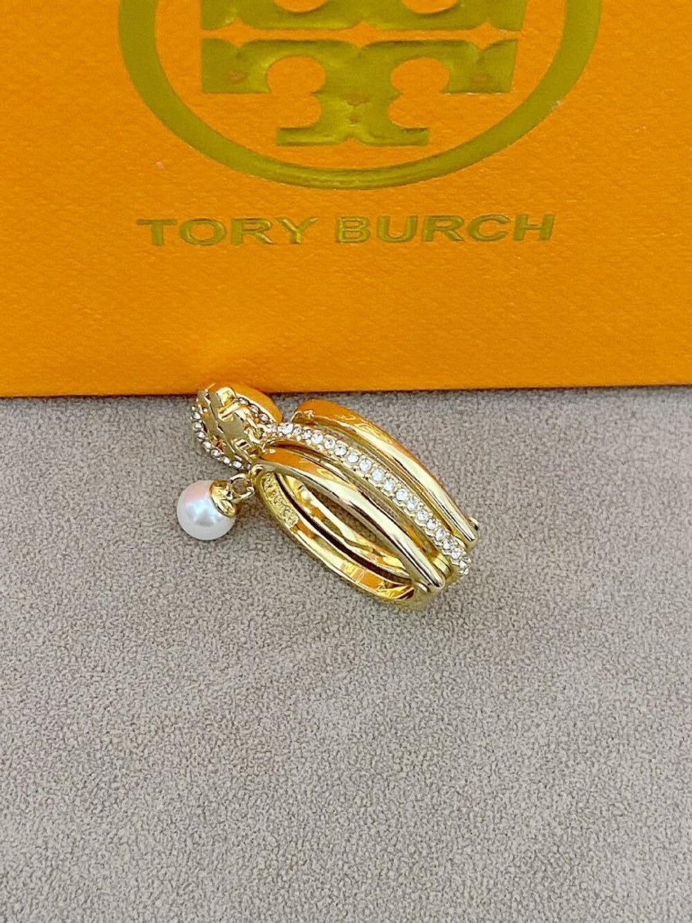 Tory Burch Crystal Pearl 3‑in‑1 Stack Ring